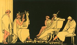 Ulysses huilt bij het lied van Demodocus door John Flaxman
