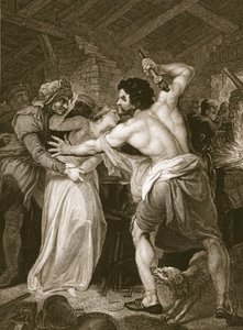 De belastinginner vermoord door Wat Tyler, gegraveerd door J. Hall, illustratie uit 