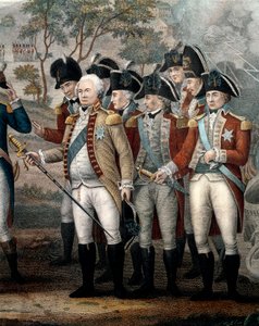 Britse officieren Tarleton, Cornwallis, Abercrombie, O