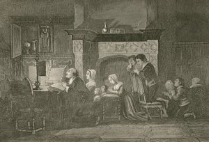 De kruidenier en zijn familie bij het gebed door John Franklin