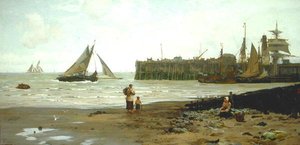 Laag tij, haven van Whitstable door John Fraser