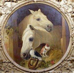 Paarden bij een staldeur door John Frederick Herring Snr