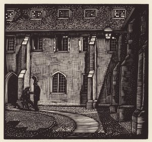 Cambridge: Corpus Christi, Old Court (houtsnede)