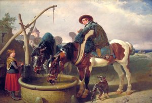 Paarden bij een put