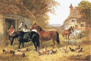 Paarden in een boerenerf door John Frederick Herring Junior
