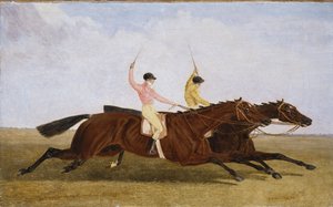 Satirist met William Scott Up Beating Coronation met John Day Up - De St. Leger 1841 door John Frederick Herring Senior