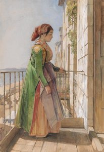 Een Grieks meisje op een balkon door John Frederick Lewis