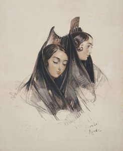 Meisjes van de Ronda, Andalusië, plaat 11 uit Schetsen van Spanje, gegraveerd door Charles Joseph Hullmandel (1789-1850) gepubliceerd 1836