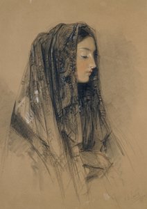 Hoofd van een Italiaans Meisje in een Mantilla, 1838 door John Frederick Lewis