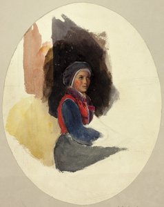 Schets van zittende vrouw in boerenkostuum door John Frederick Lewis