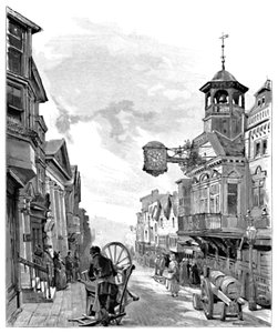 Guildford: High Street, met het Stadhuis, 1886