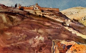 Jeruzalem - Zuidmuur van het Tempelgebied, vanuit de Vallei van Hinnom, bij zonsondergang door John Fulleylove