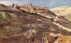 Jeruzalem, zuidelijke muur van het tempelgebied, vanuit de vallei van Hinnom, bij zonsondergang door John Fulleylove