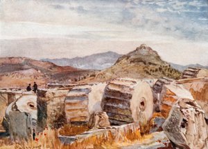 Berg Pentelikon en Lycabettos vanuit de noordoostelijke hoek van het Parthenon