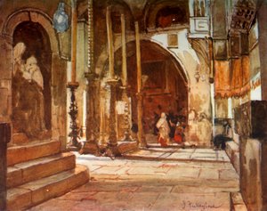 De zalvingssteen uit de wandelgang van de Kruisvaarderskerk door John Fulleylove