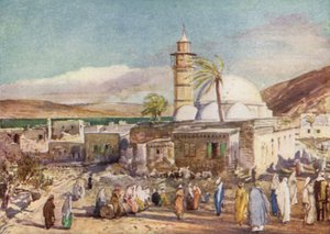 De moskee in Tiberias en het Meer van Galilea