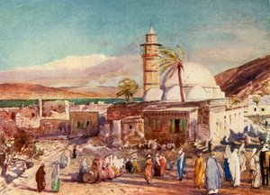 De moskee in Tiberias en het Meer van Galilea, 1902 door John Fulleylove