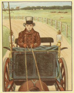 Jongen die een paard en wagen bestuurt