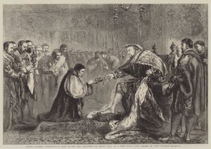 Bisschop Latimer presenteert een exemplaar van het Nieuwe Testament aan Hendrik VIII als nieuwjaarsgeschenk door John Gilbert