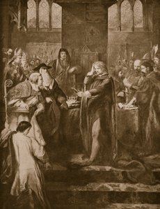 Koning Richard II doet afstand van de kroon aan zijn neef Bolingbroke, illustratie uit 