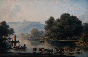 Een uitzicht op Windsor Castle vanaf de Theems door John Glover