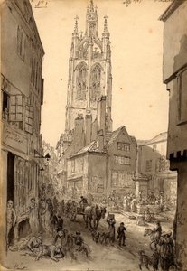 De oude ginwinkel bij de St. Nicholas kerk, Newcastle door John Glover