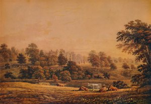 Uitzicht op Aldenham Abbey: Hertfordshire, 18e-19e eeuw, 1935 door John Glover
