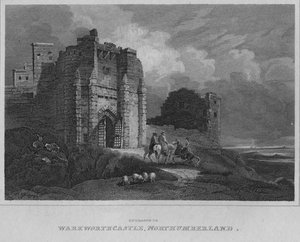 Ingang van Warkworth Castle, Northumberland, 1814 door John Greig