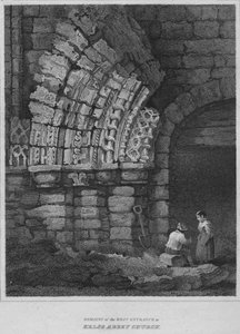 Restanten van de westelijke ingang van de Kelso Abbey Church, 1814 door John Greig