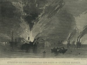 Aanval van de rebellen op onze kanonneerboten in de haven van Galveston, ca. 1863 door John Hamilton