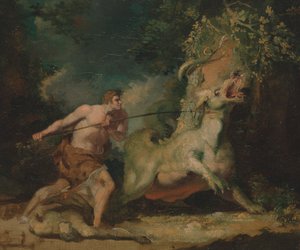 Man die een monster aanvalt