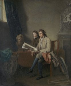Portret van een man en een jongen die naar prenten kijken, ca. 1765-70 door John Hamilton Mortimer