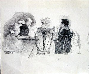 Een bijeenkomst aan een tafel (detail) door John Harden