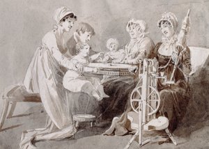 Een Vrouw met haar Familie bij een Spinnewiel door John Harden
