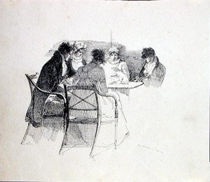 Groep verzameld rond een Tafel door John Harden