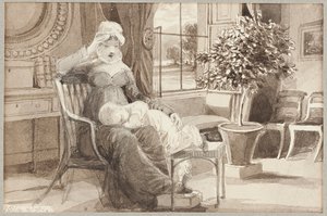 Mevrouw H met baby John William, 1814 door John Harden