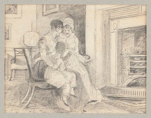 Drie bij het vuur, met John W, 3 jaar, 1812 door John Harden
