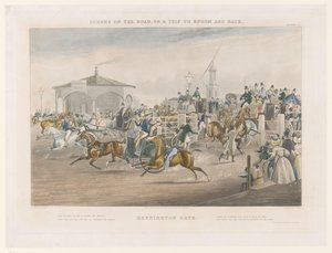 Gezicht op het tolhuis bij de drukke kruising tussen Kennington Park en Camberwell New Road door John Harris