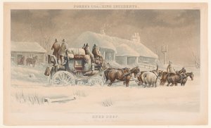 Koets met zes paarden in de sneeuw in een winterlandschap door John Harris