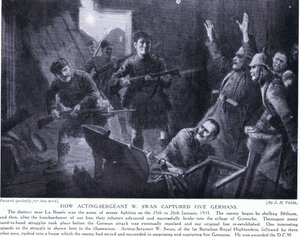 Hoe waarnemend sergeant W Swan vijf Duitsers gevangen nam in Givenchy januari 1915 door John Harris Valda
