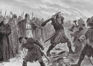 Koning Olav de Heilige breekt het beeld van de god Mor