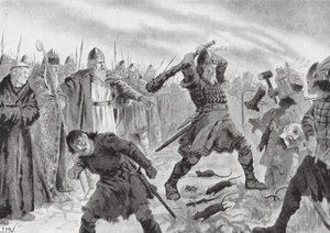 Koning Olav de Heilige breekt het beeld van de god Mor door John Harris Valda