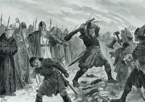 Koning Olav de Heilige breekt het beeld van de god Mor