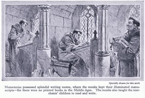 Kloosters hadden prachtige schrijfkamers, waar monniken verluchte manuscripten bewaarden, c.1950 door John Harris Valda