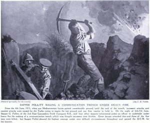 Sapper Pollitt maakt een communicatieloopgraaf onder zwaar vuur op het Gallipoli-schiereiland juni 1915