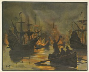 De onoverwinnelijke Armada aangevallen door branders