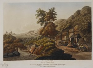 Schacht van een loodmijn. Uitzicht nabij Pont Aberglaslyn, Caernarvonshire, kijkend naar de Baai van Cardigan, gepubliceerd in 1798