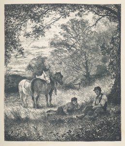 Plaat 11. Man, jongen en shire paarden. Nature Pictures. Een serie van dertig originele illustraties getekend op hout door J. H. Dell, en gegraveerd door R. Paterson