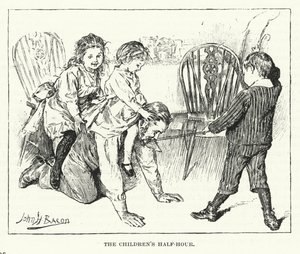 Het halfuurtje van de kinderen - spelen met hun vader (gravure) door John Henry Frederick (after) Bacon