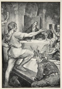 Beowulf antwoordt hooghartig aan Hunferth, uit 